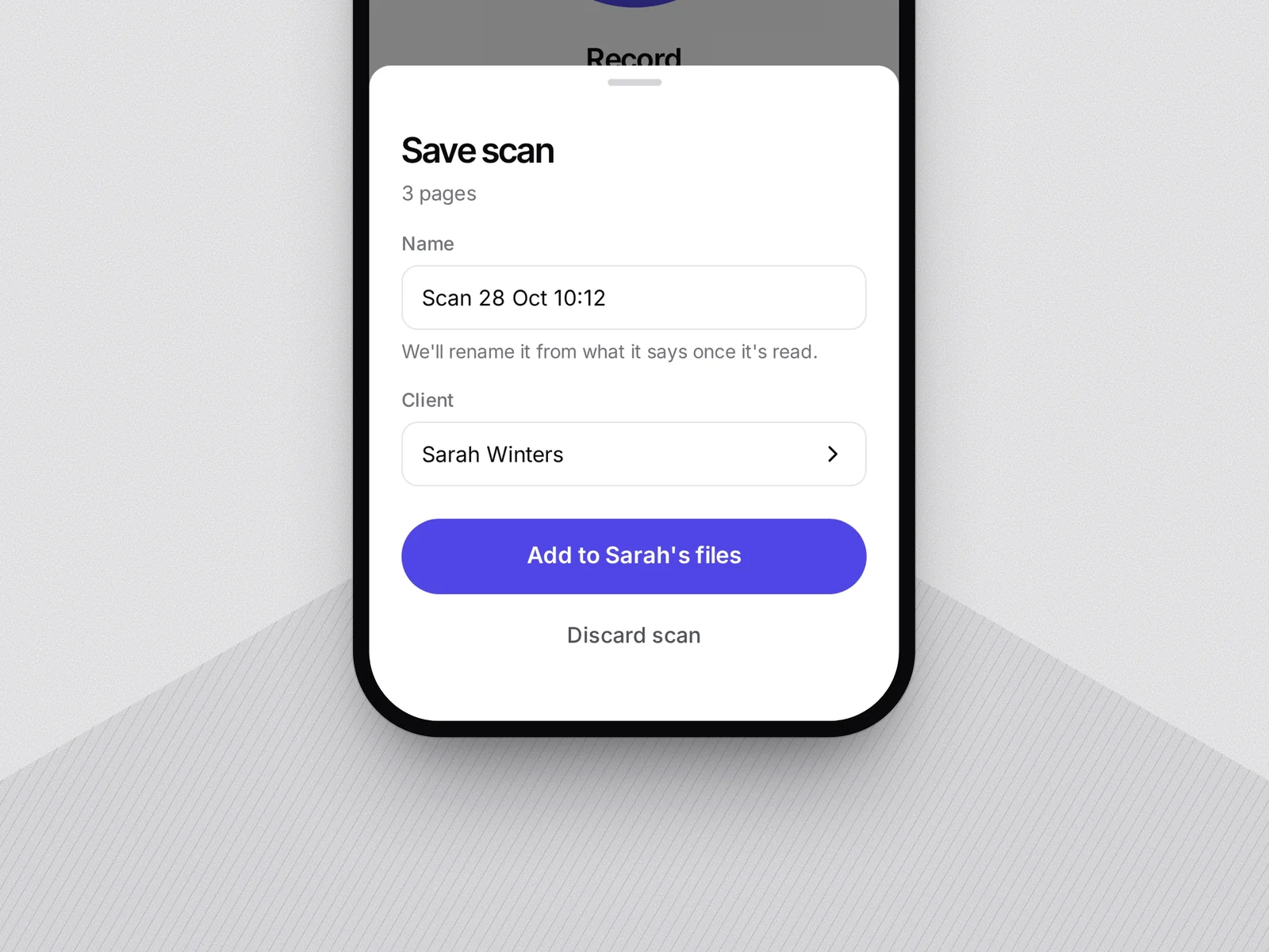 A three-page scan being added to Sarah Winters’ files