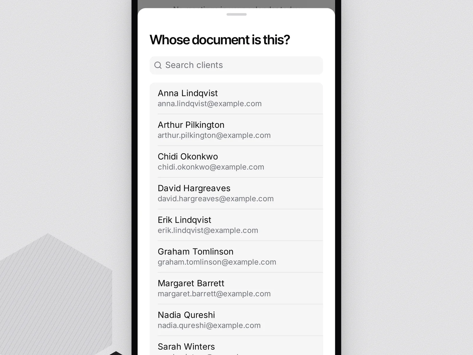 Choosing which client a scanned document belongs to