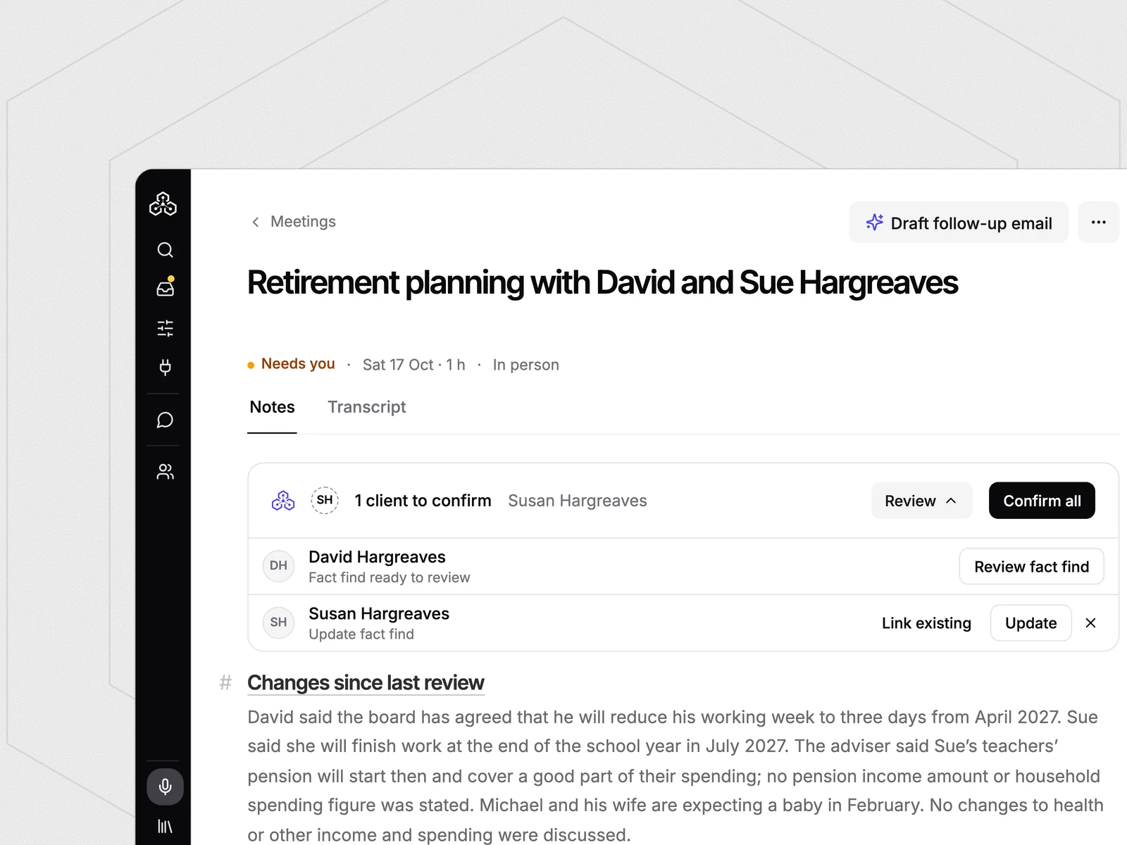 A finished file note with client changes ready to confirm